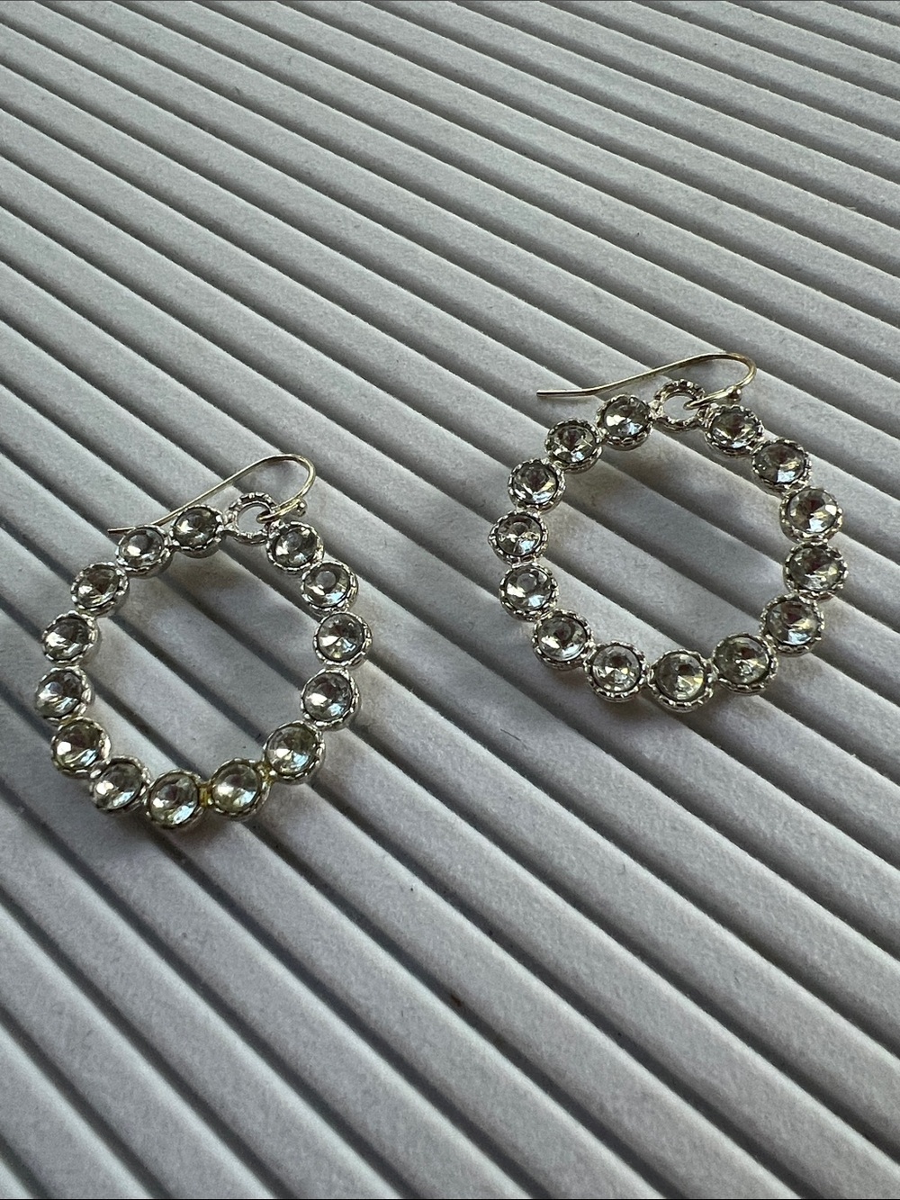 Crystal Hoop Drop Earrings - Silver Toned